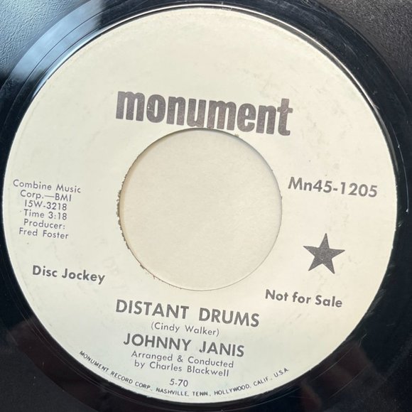 Johnny Janis Distant Drums / Ride Me Donkey 45 Country Promo Monument 1205 - Picture 1 of 6